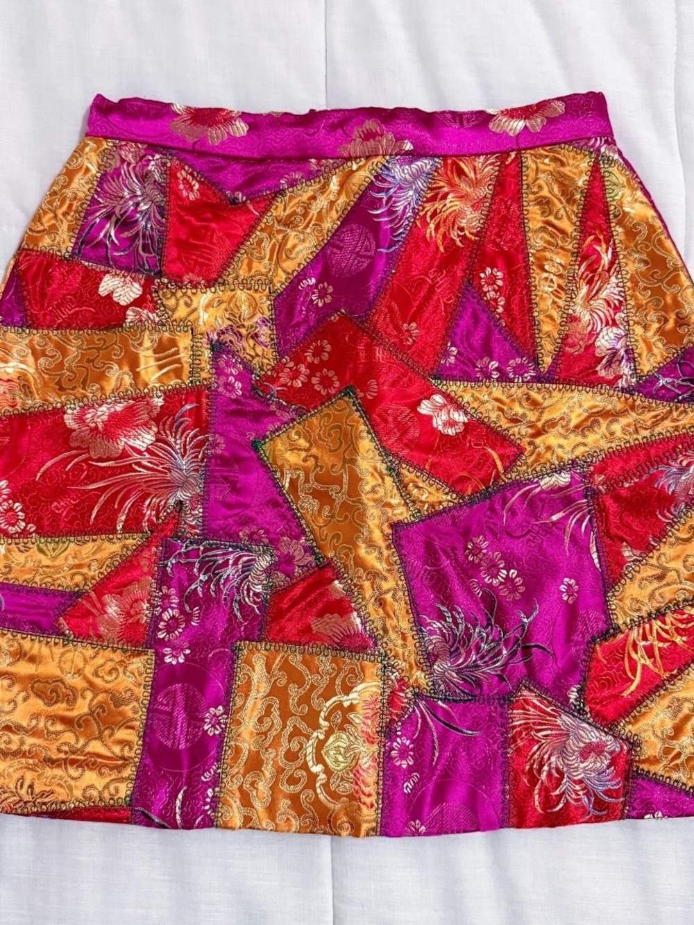 Carl Wesley 90s Asian inspired floral patchwork mini skirt